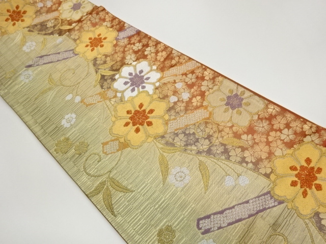 JAPANESE FUKURO OBI / WOVEN FLOWER ARABESQUE